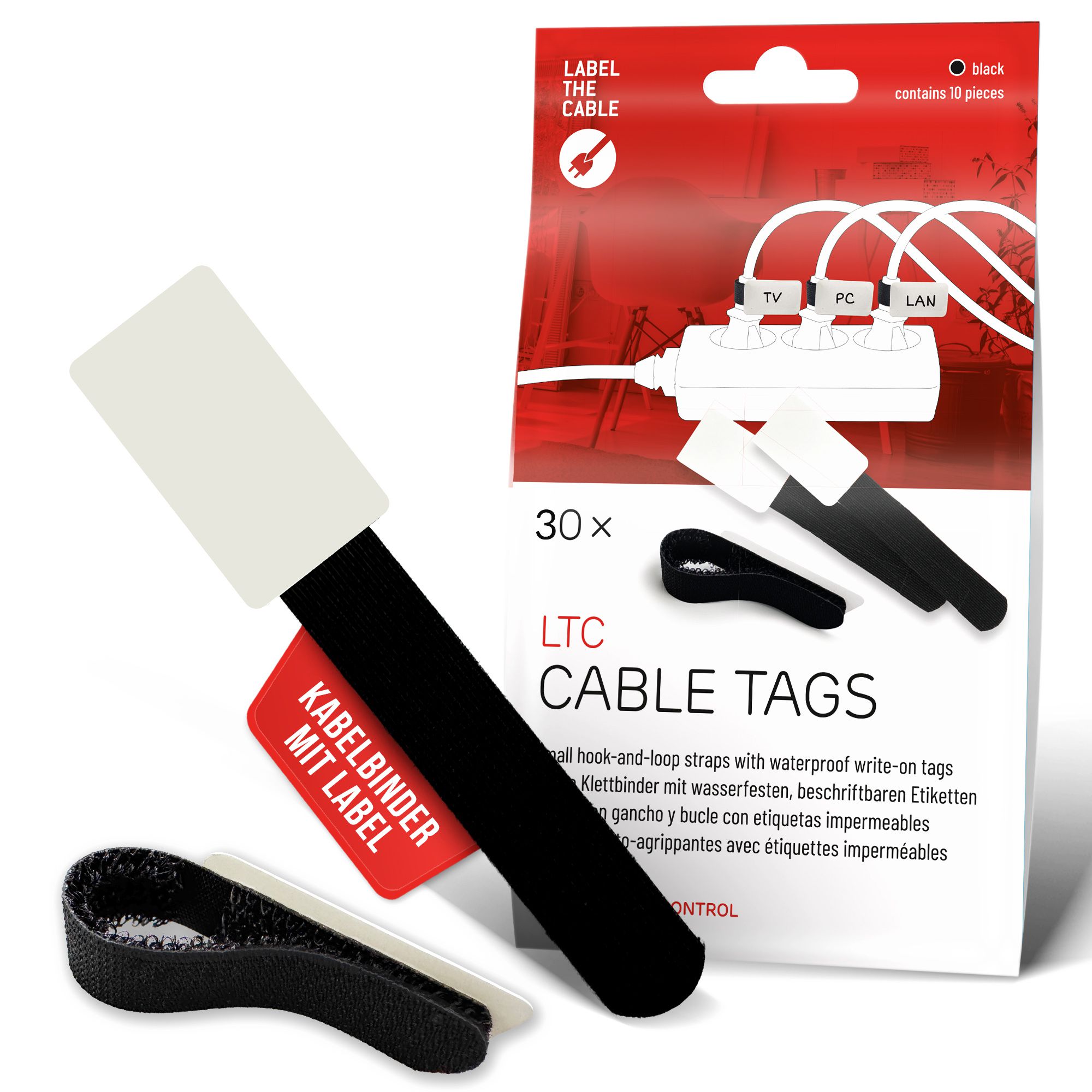 LTC Cable Tags fascette con etichetta nero / 30 pezzi