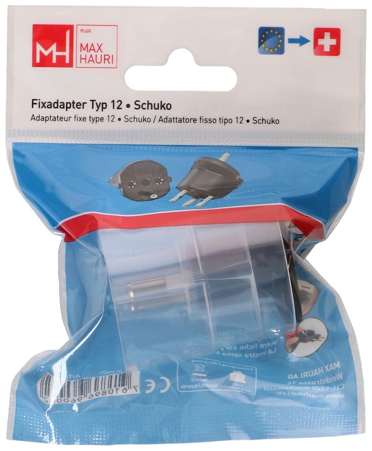 adaptateur fixe type 12 / Schuko CEE 7/7 noir