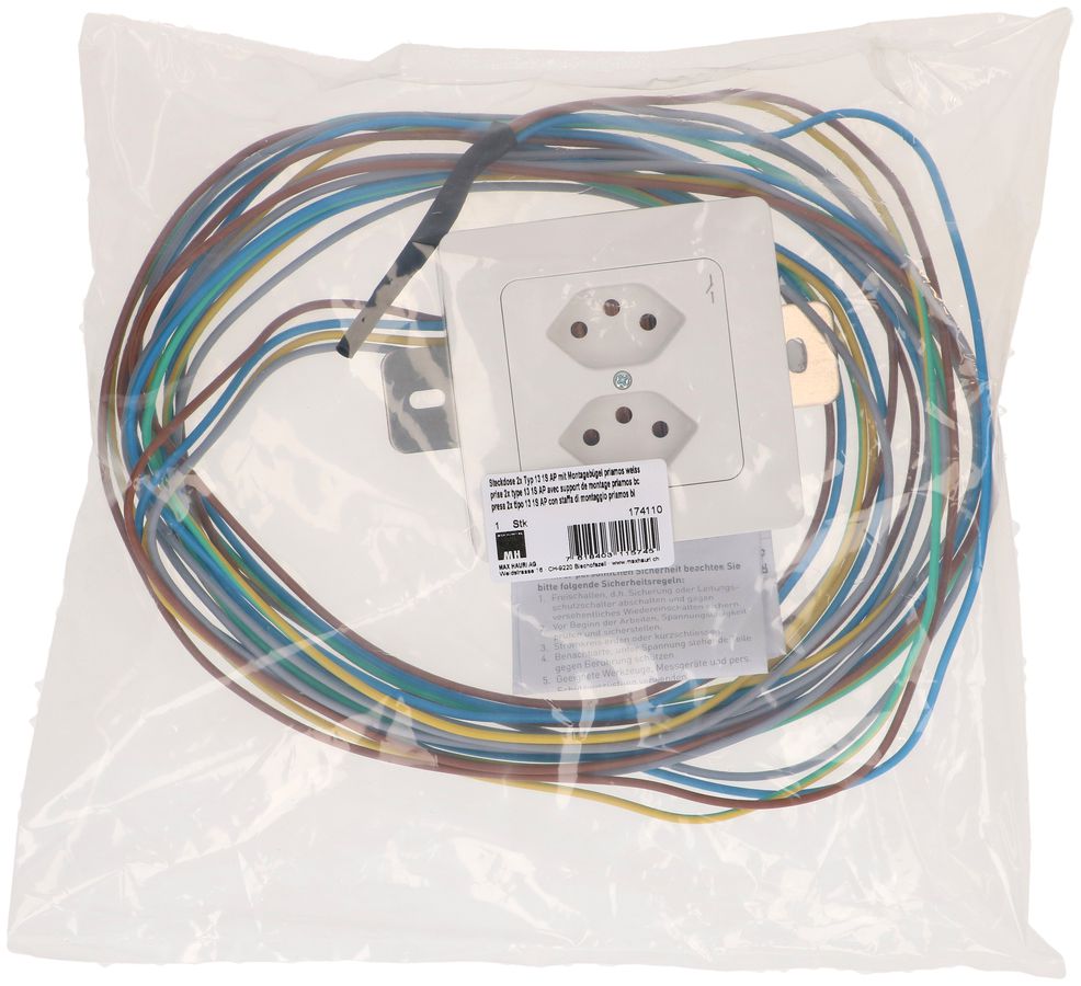Steckdose 2x Typ 13 1S AP mit Montagebügel priamos weiss