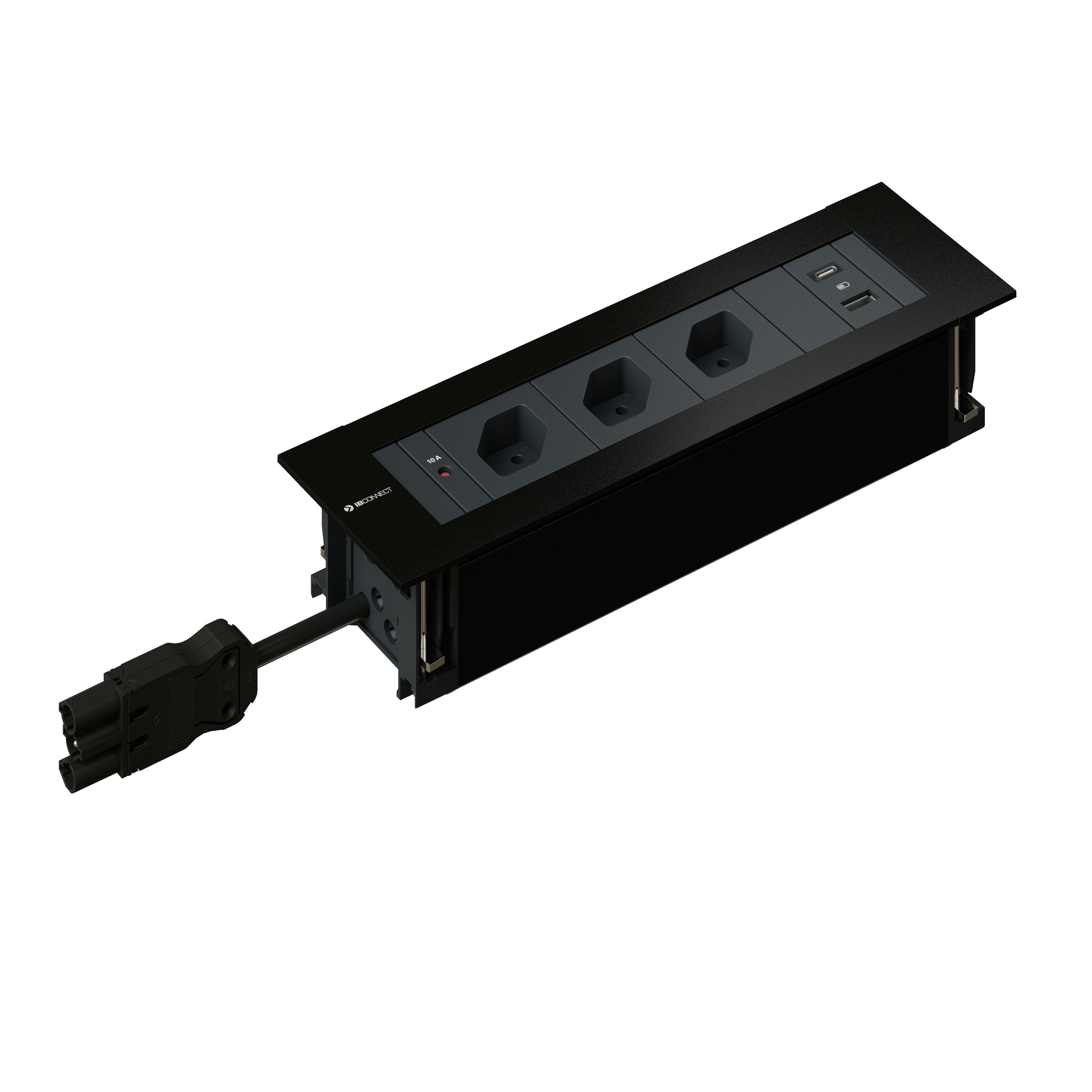 INTRO2.0 bloc multiprise noir 3x type 13 1x USB-A/C
