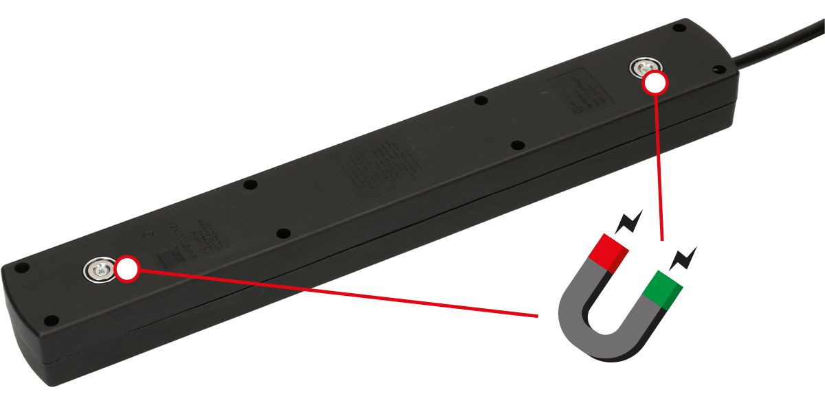 Steckdosenl. Safety Line 5xTyp 13 90° BS sw Scha. USB Mag.2m cli.