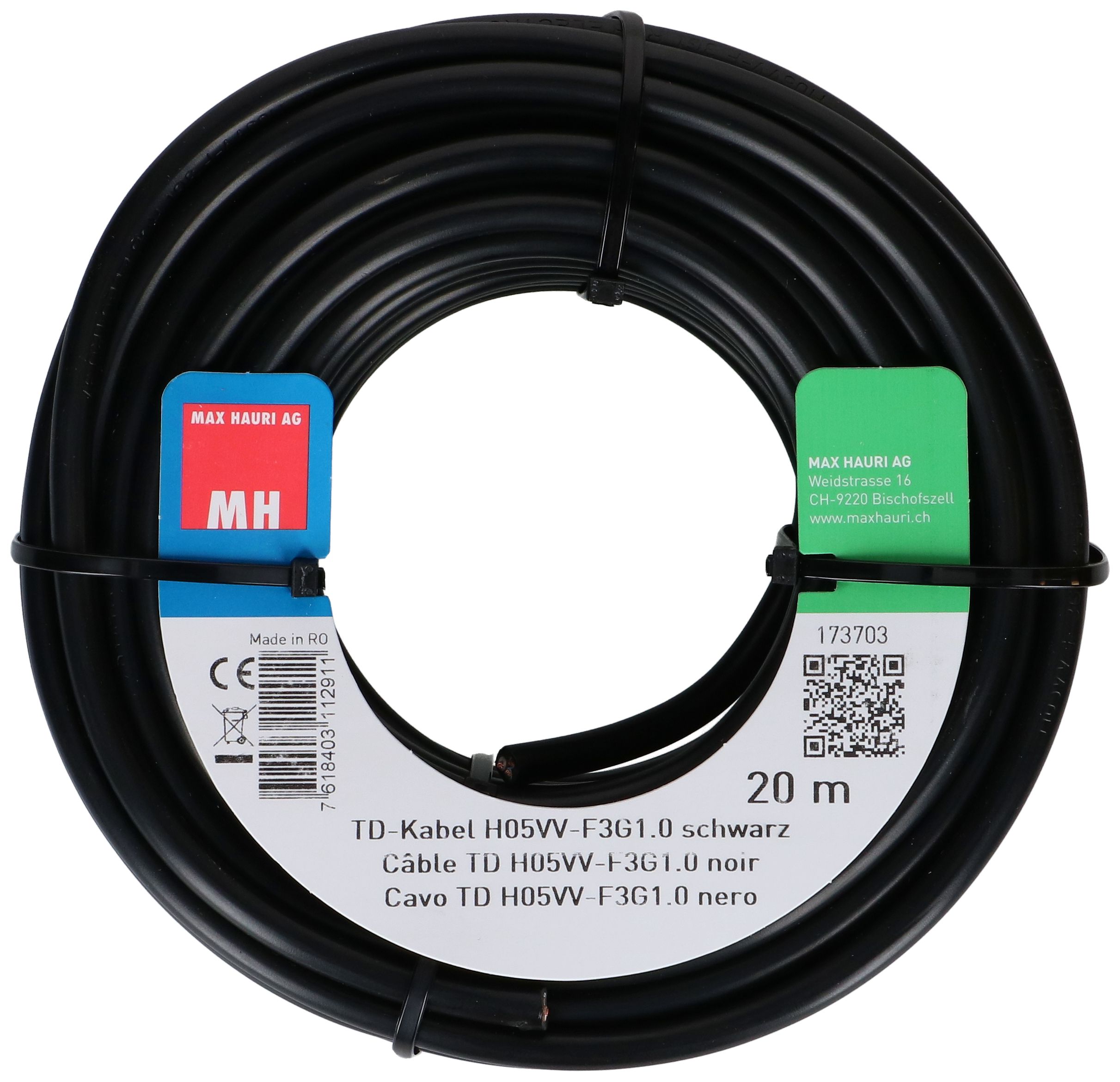 TD-Kabel H05VV-F3G1.0 20m schwarz