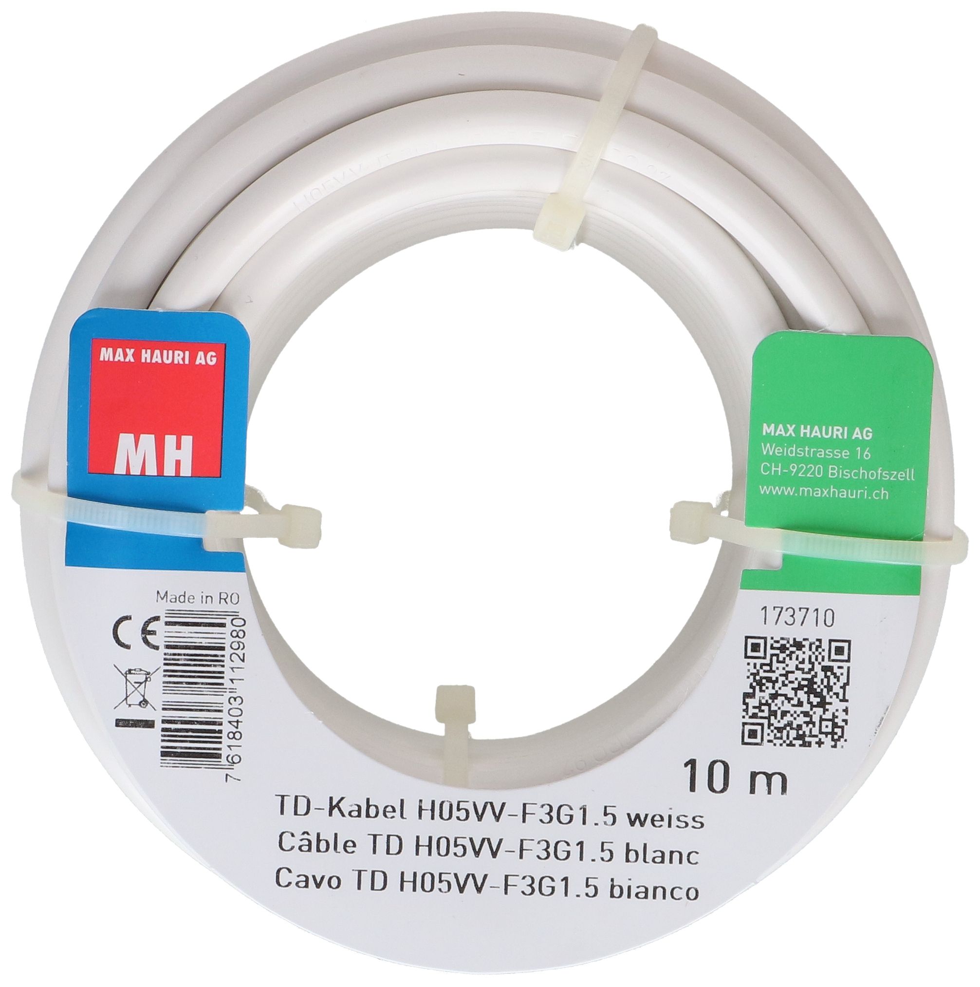 câble TD H05VV-F3G1.5 10m blanc