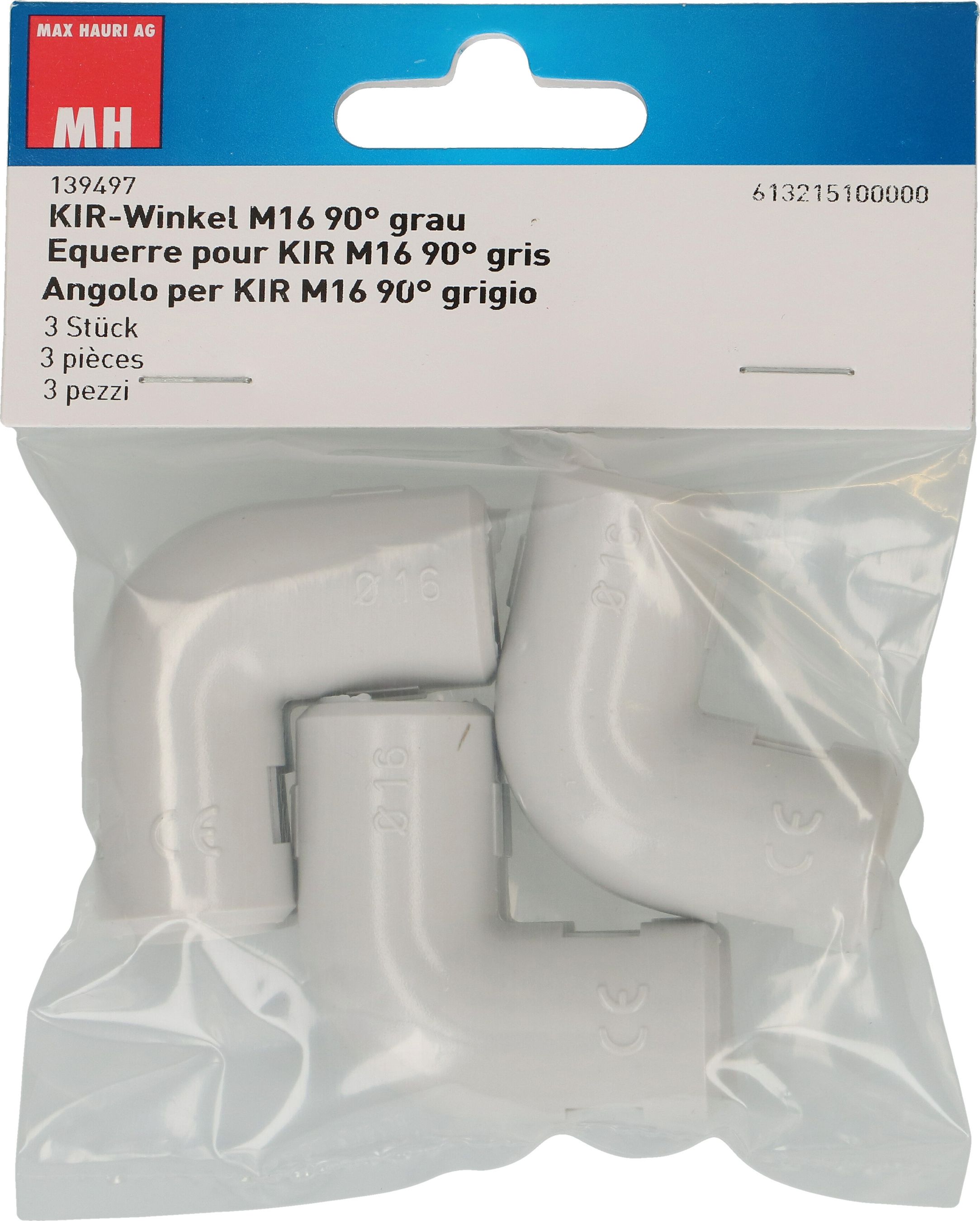 KIR-Winkel M16 2-teilig 90° grau / 3 Stück