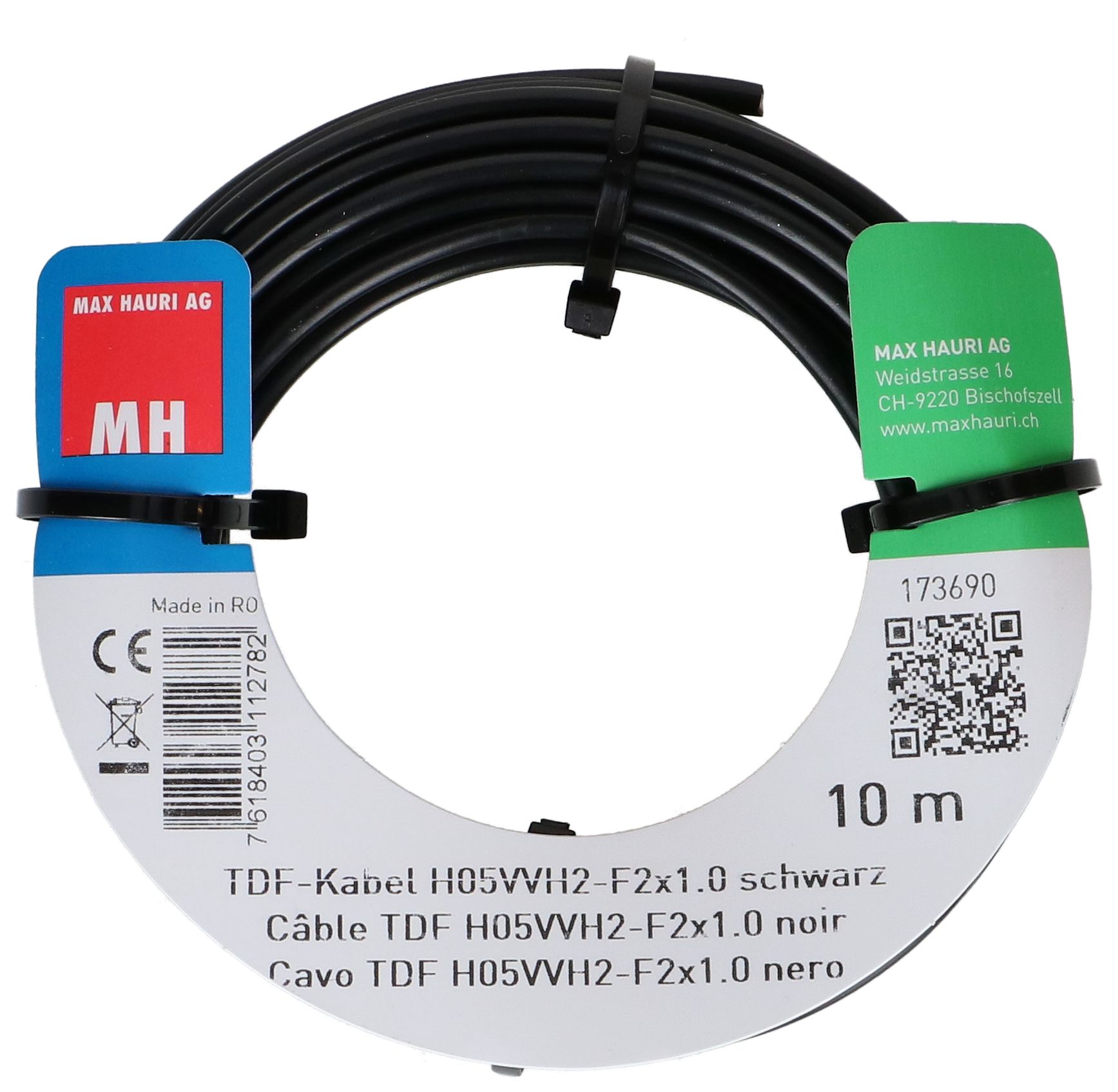 TDF-Kabel H05VVH2-F2X1.0 10m schwarz
