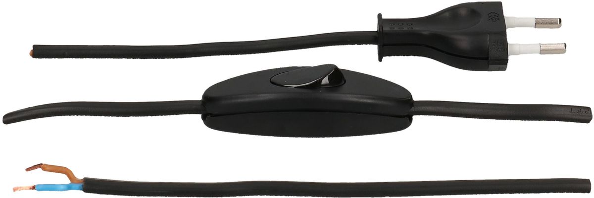 TDLF-Netzkabel H03VVH2-F2X0.75 2m schwarz Schalter T26