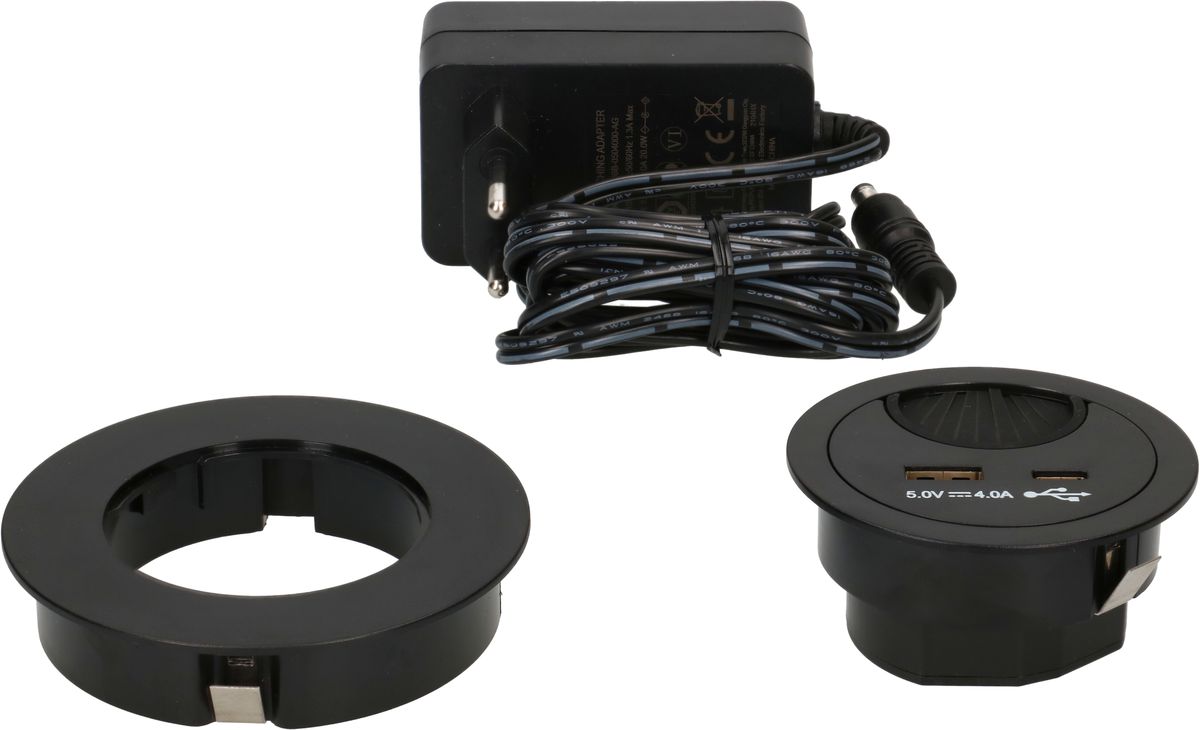 Kabeldurchführung mit USB/A und USB/C Charger schwarz