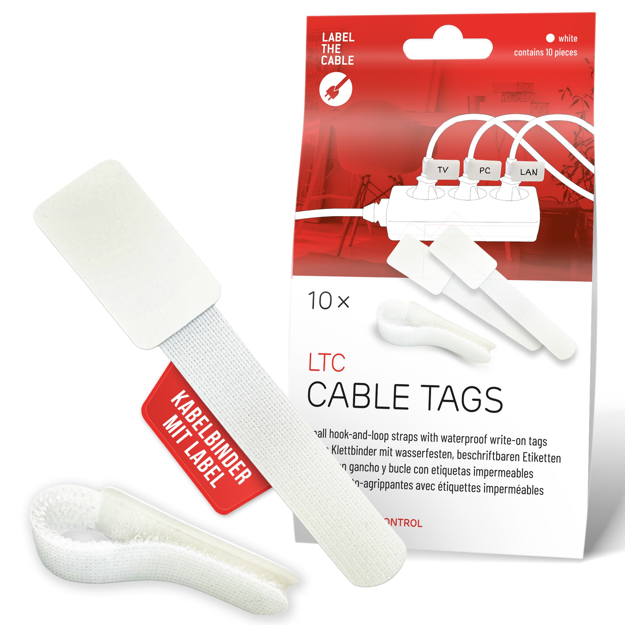 LTC Cable Tags fascette con etichetta bianco / 10 pezzi