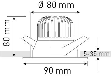 spot encastré à LED ATMO 80 DALI noir 3000K 960lm 38°