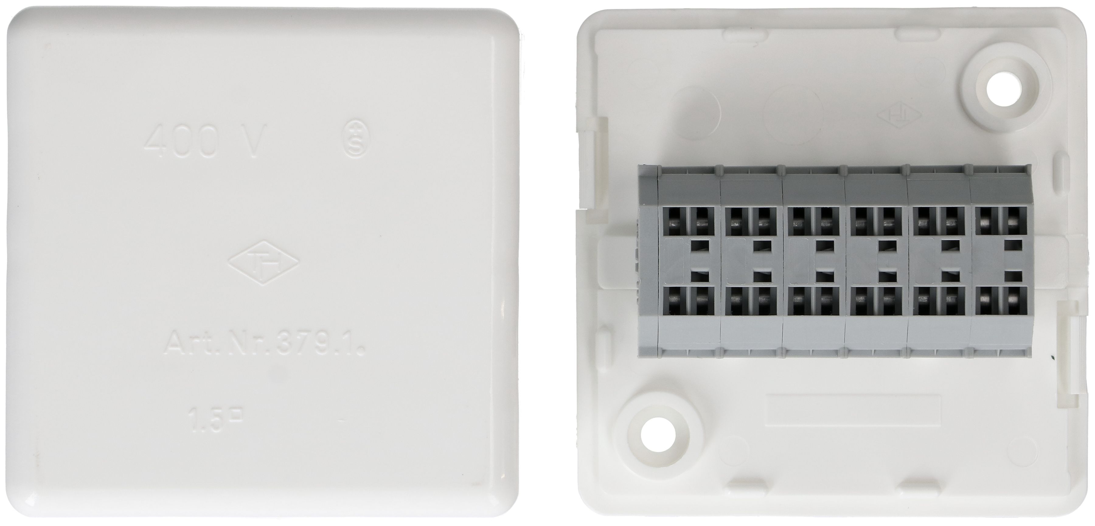 Abzweigdose 66x66x30mm AP TH Klemme 6x1.5mm2 400V IP20 weiss
