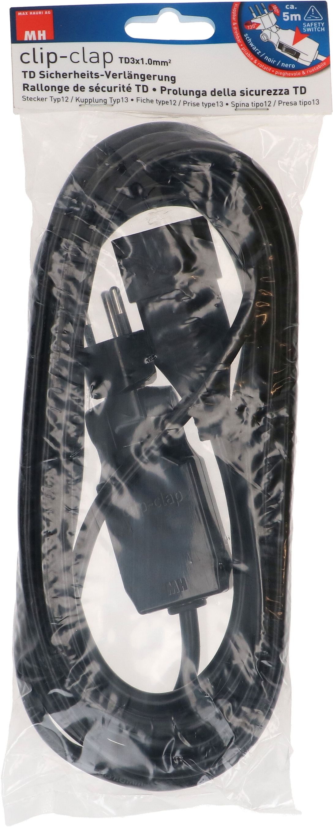 Rallonge TD H05VV-F3G1.0 5m noir clip-clap OCP type 12 / type 13