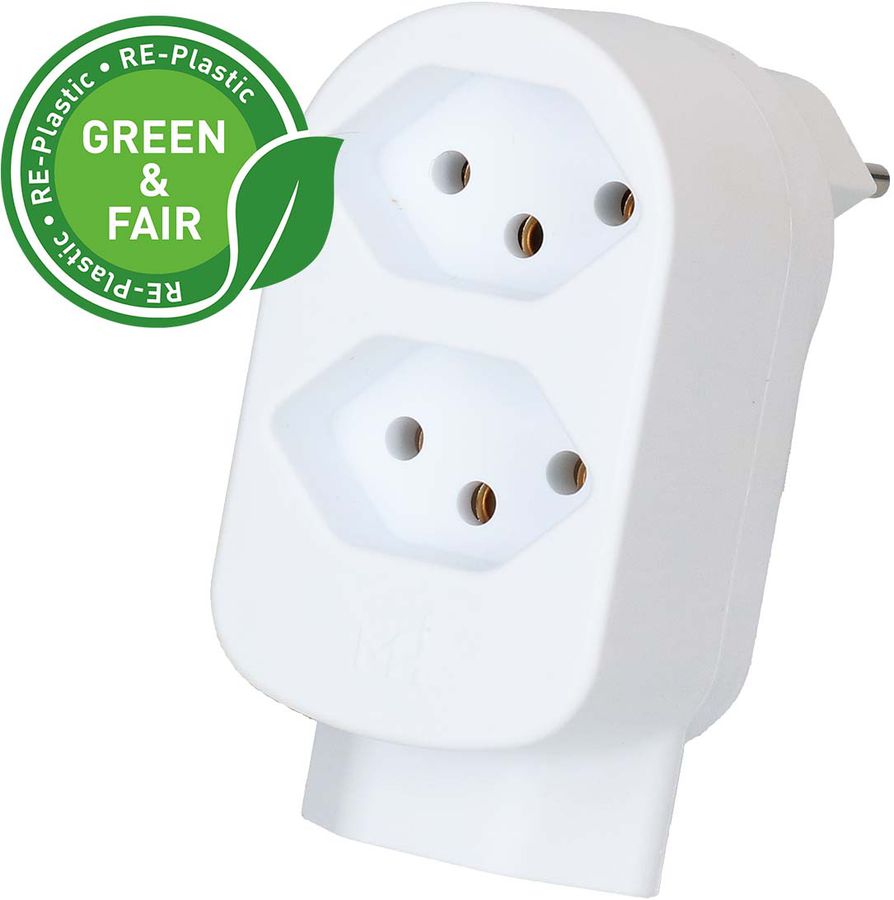 Abzweigstecker ADAPT 2+1x Typ 13 weiss drehbar Green+Fair
