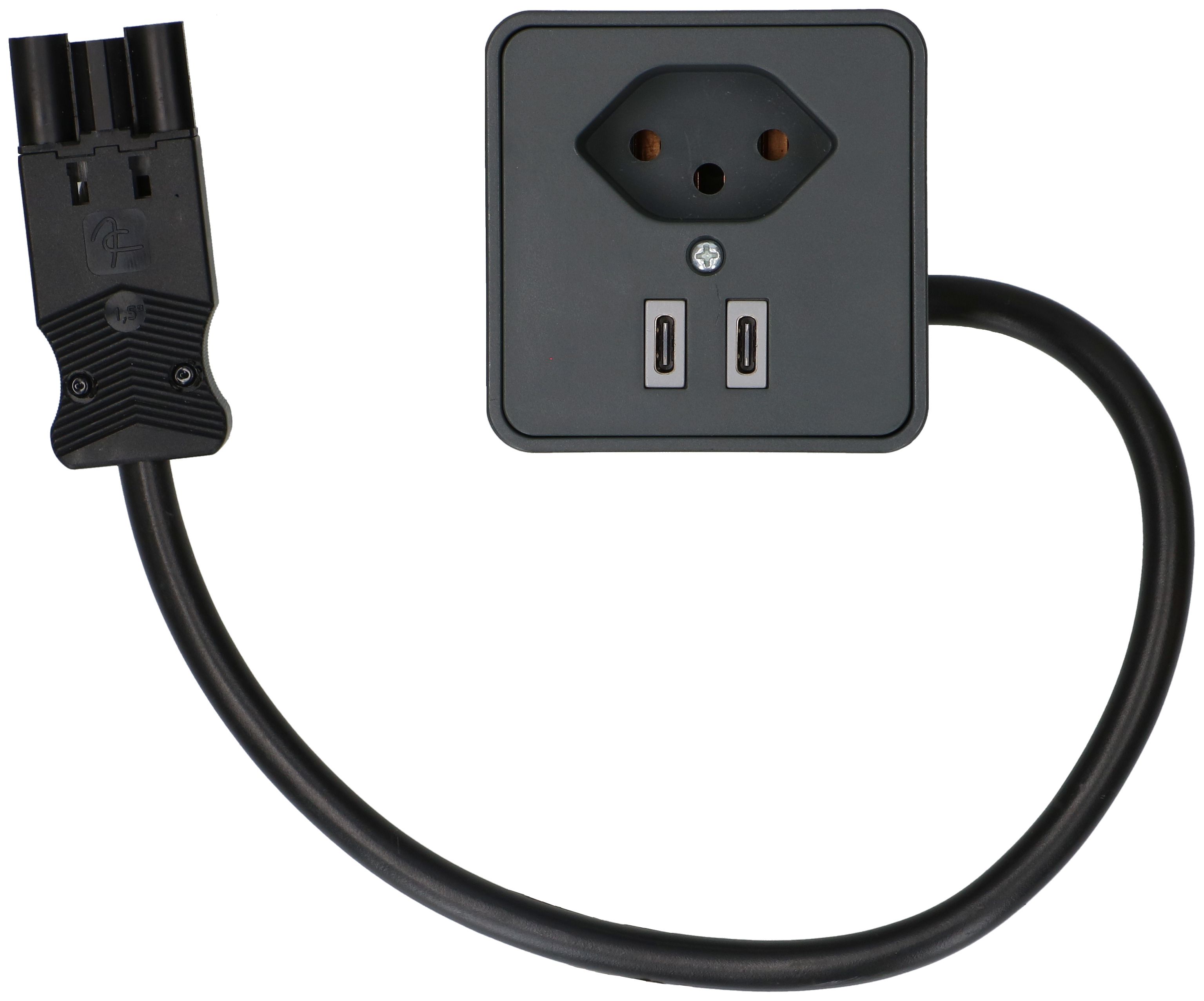 Möbelanbau-Steckdose 1x Typ 13 USB C+C anthrazit 0.5m AC166