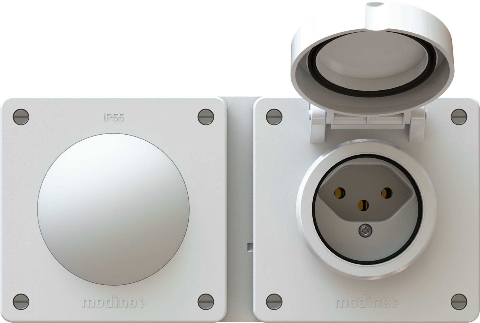 Kombination Drucktaster A/R / Typ 13 Gr.2x1 UP exo IP55 weiss