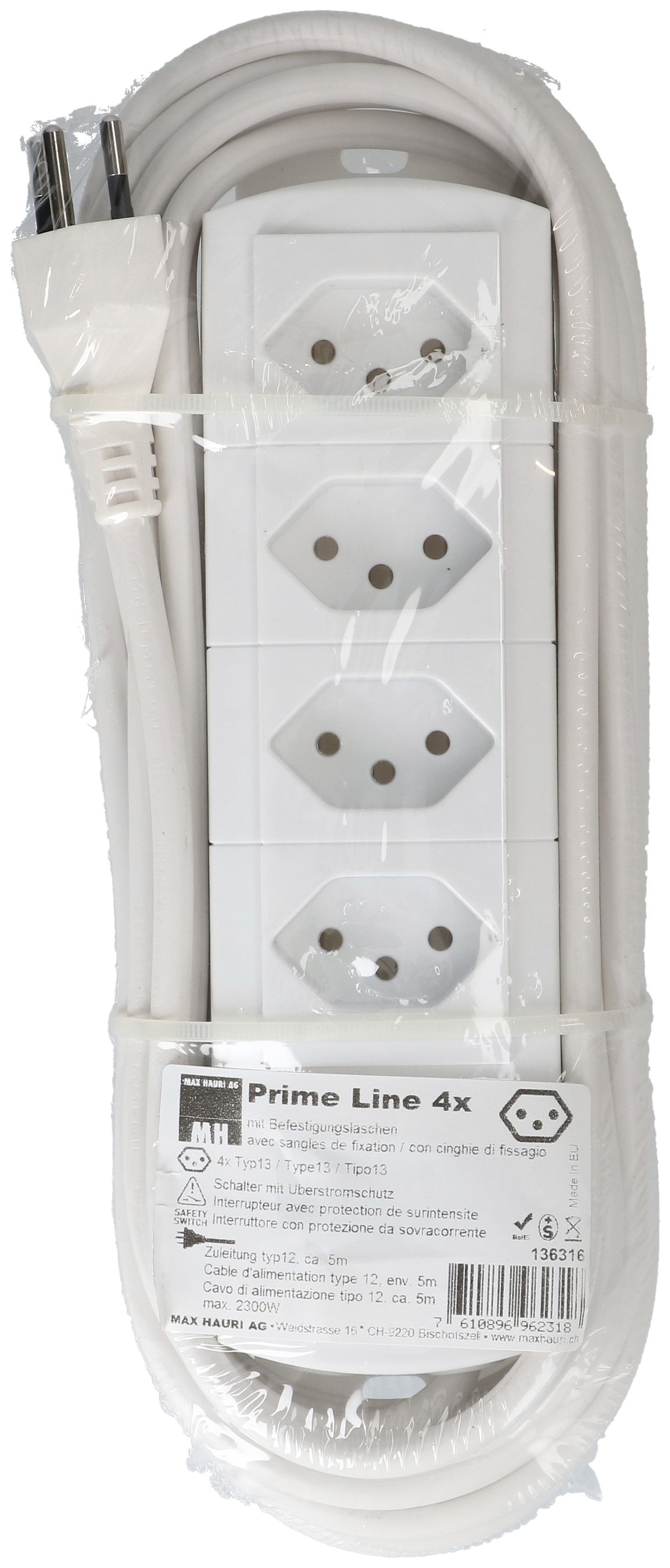 Steckdosenleiste Prime Line 4x Typ 13 weiss Schalter