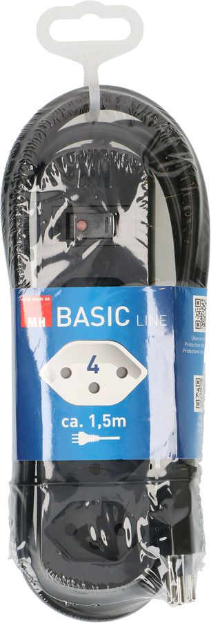 Steckdosenleiste Basic Line 4x Typ 13 schwarz Schalter 1.5m