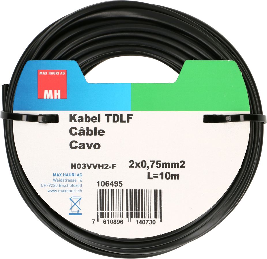 Câble TDLF2x0,75mm2 noir  L=10m