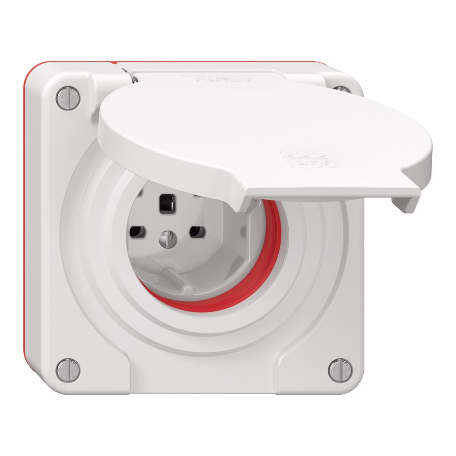 prise 1x type 25 appareil avec set frontale Nevo IP55 blanc