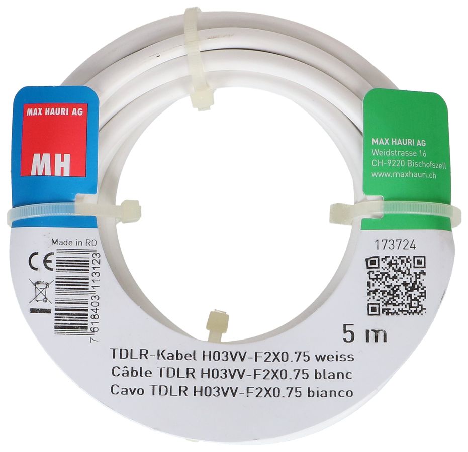 TDLR-Kabel H03VV-F2X0.75 5m weiss