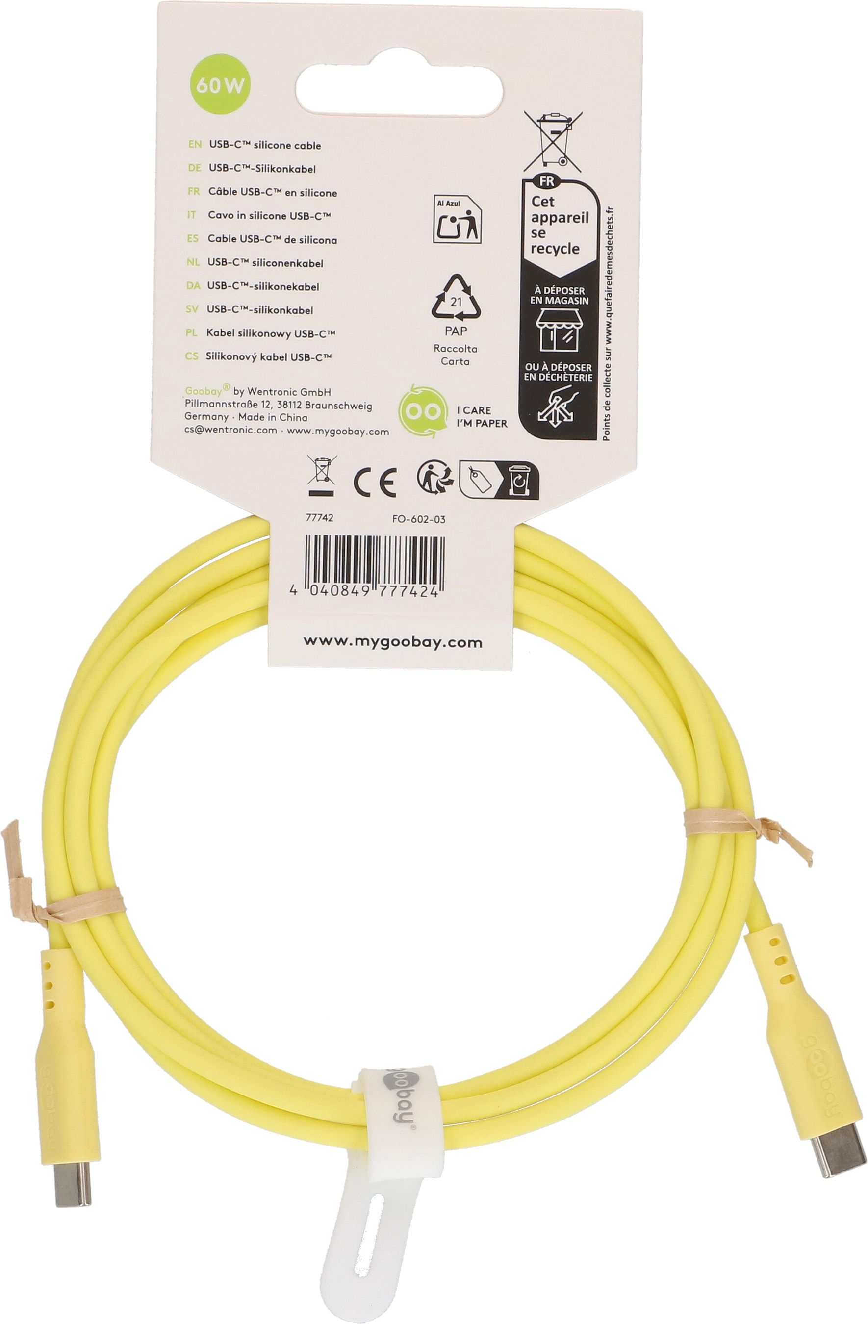cavo di ricarica USB-C silicone 1.5m giallo