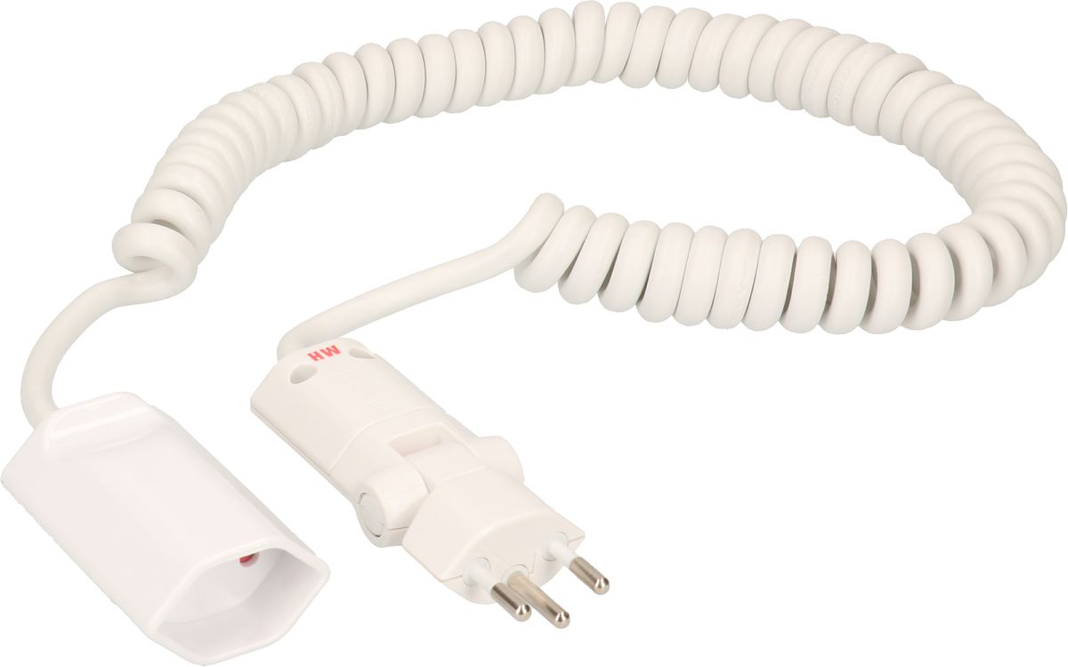 Spiral extension cable cordset H05VV-F3G1.0mm2 white