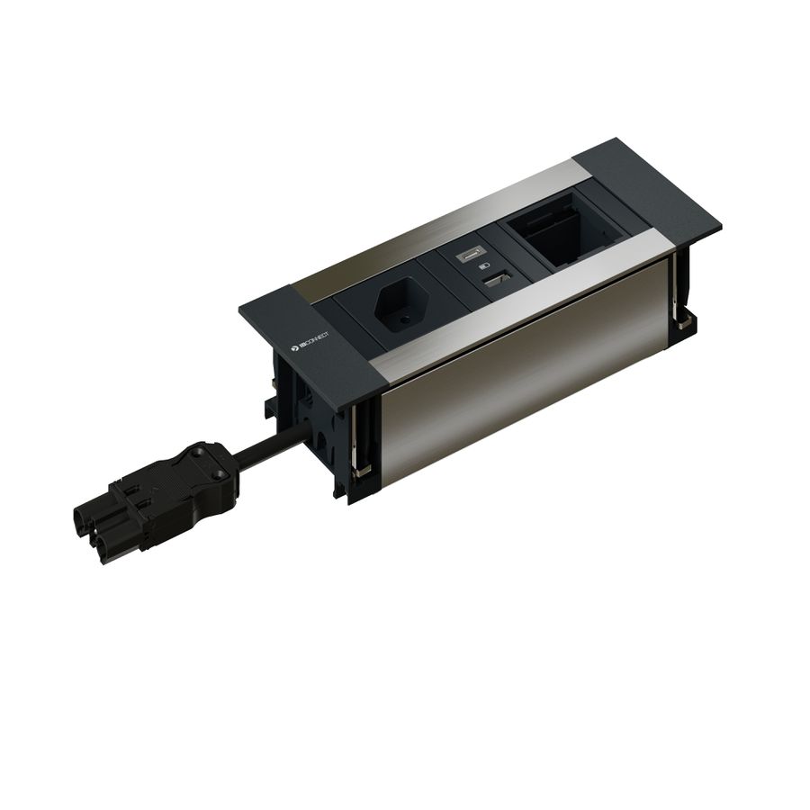 INTRO2.0 bloc multiprise anodisé 1x type 13 1x USB-A/C 1x vide
