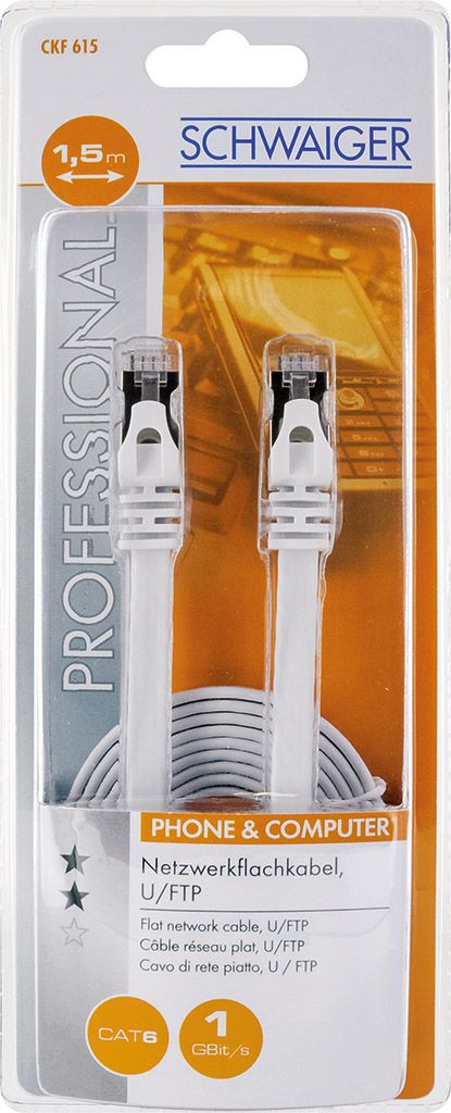 Patchkabel Kat. 6 U/FTP flach 1.5m weiss