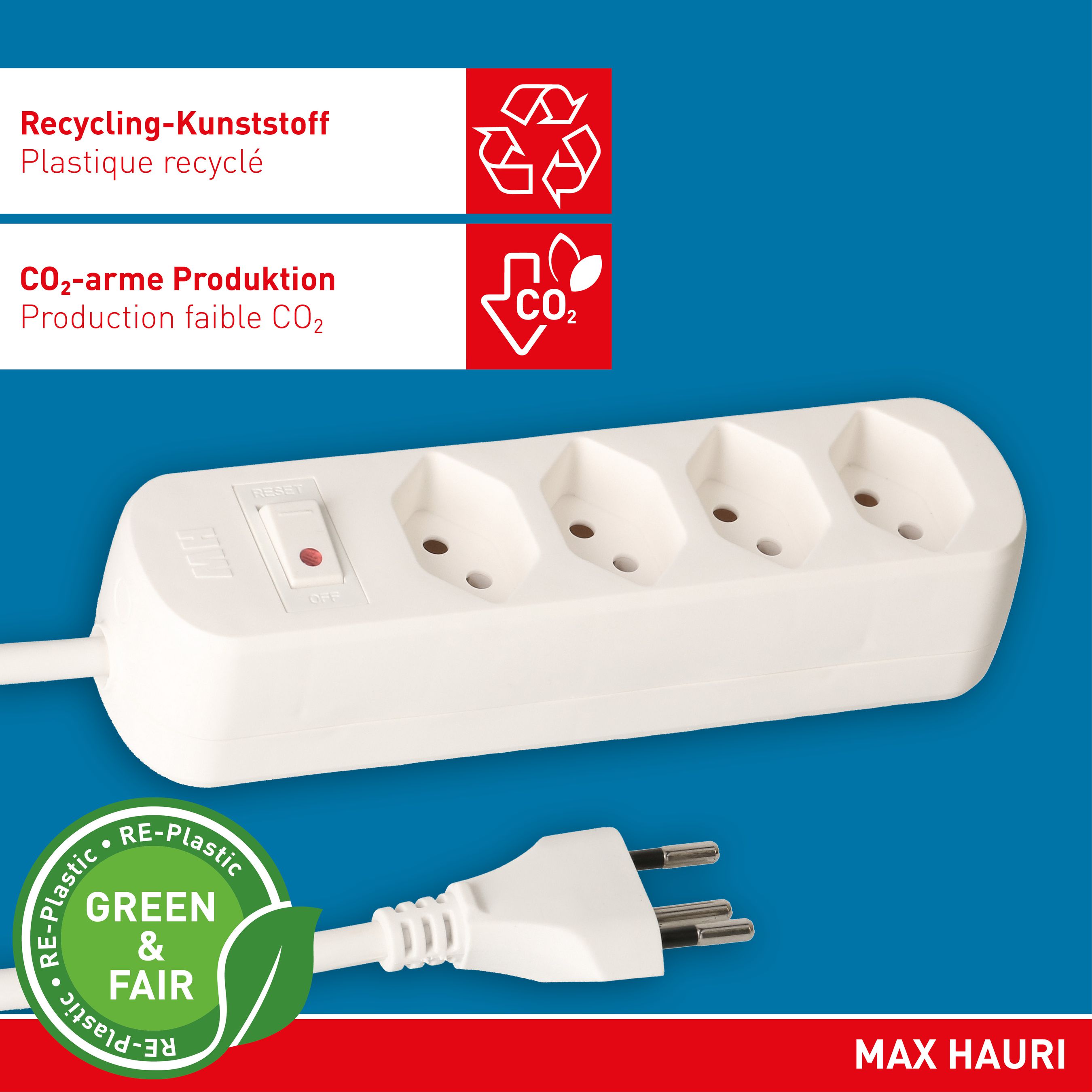 Steckdosenleiste Basic Line 4x Typ 13 ws Schalter 1.5m Green+Fair