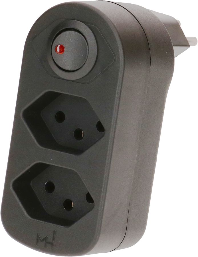 Abzweigstecker ADAPT 2x Typ 13 sw drehbar Schalter Green+Fair