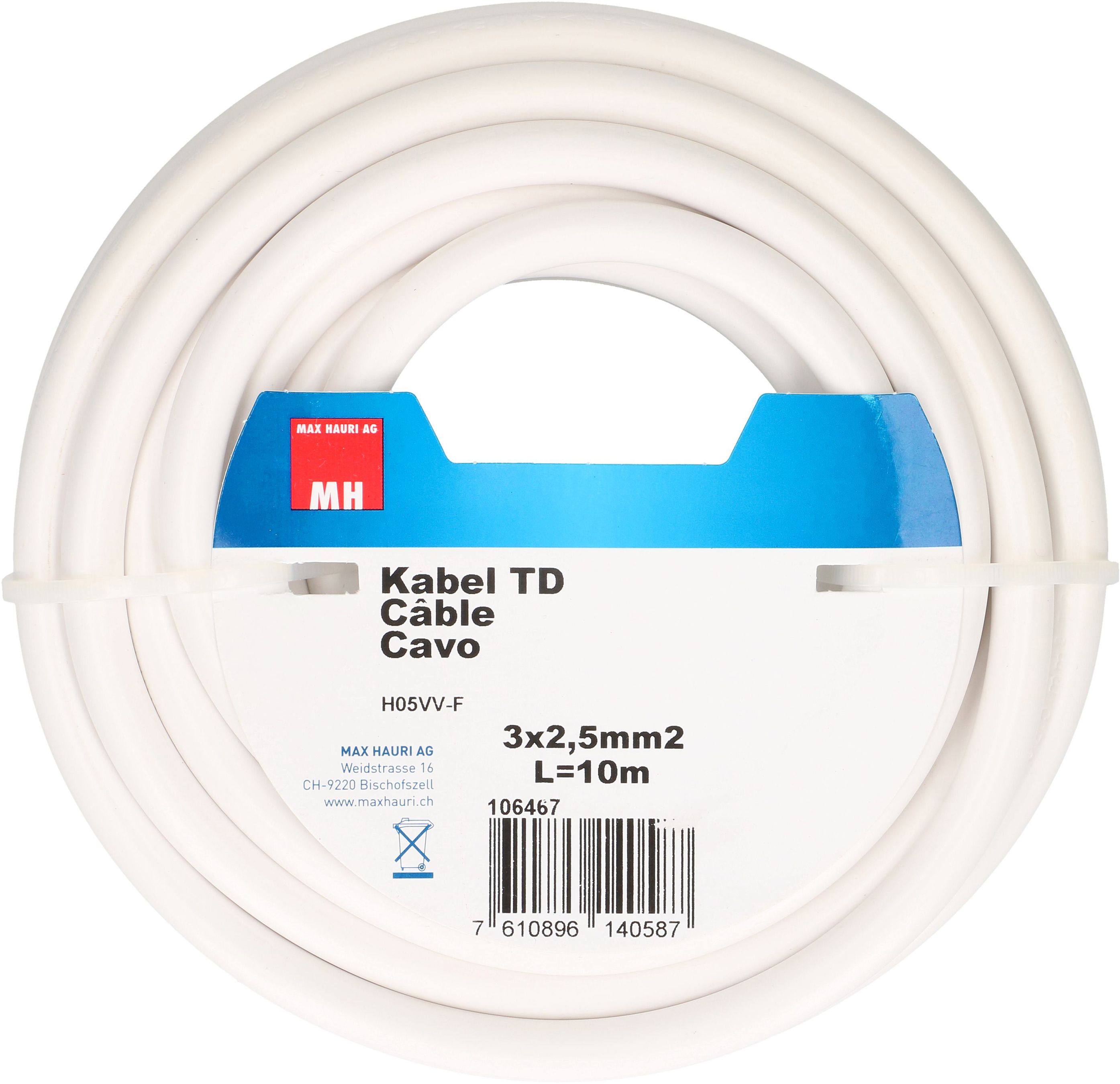 câble TD H05VV-F3G2.5 10m blanc