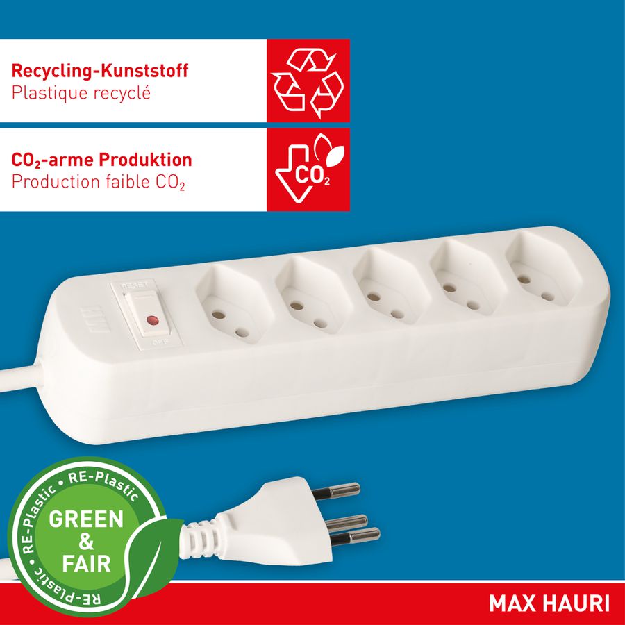 Steckdosenleiste Basic Line 5x Typ 13 ws Schalter 1.5m Green+Fair