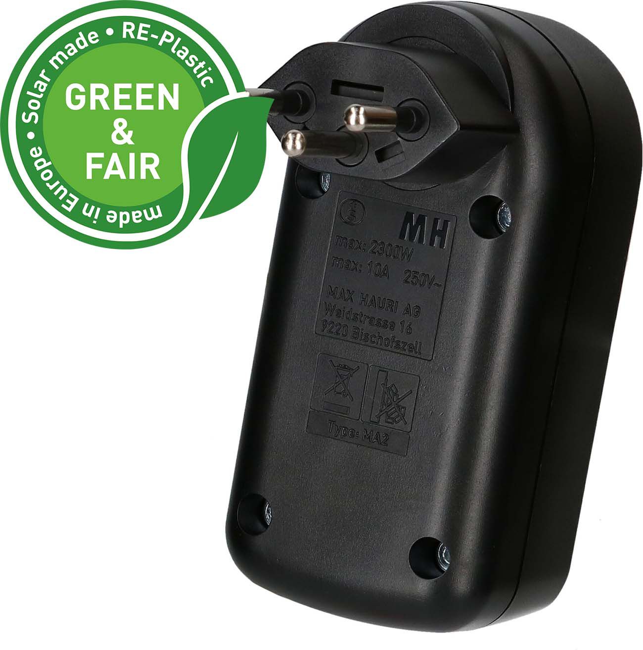 Abzweigstecker ADAPT 2x Typ 13 schwarz drehbar Green+Fair