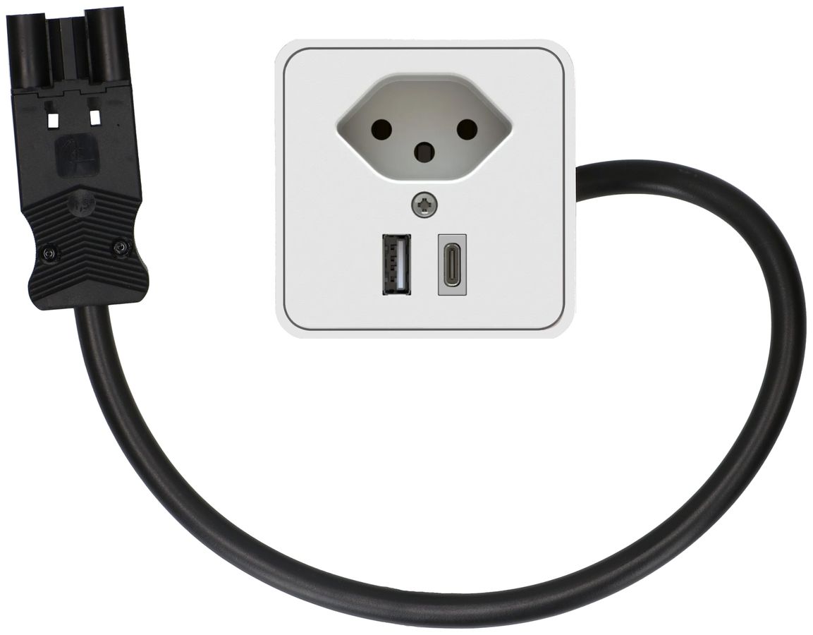 presa aggiuntiva per mobili 1x tipo 13 USB A+C bianco 0.5m AC166